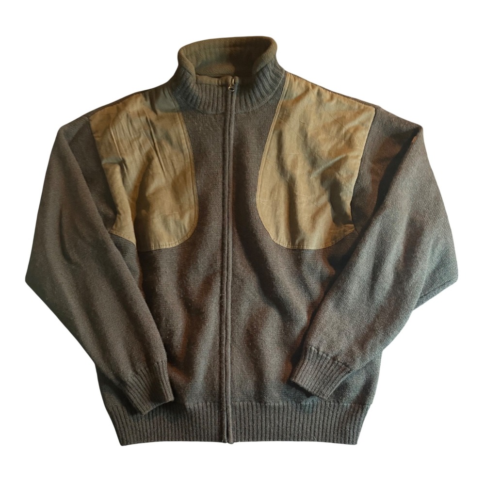 Beretta Full Zip Shooting Sweater Mens Large Green Wool Lined Patch Jacket